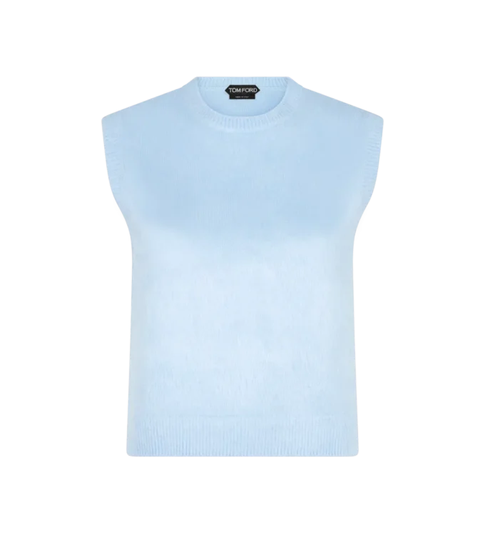 Camiseta sin mangas de cuello redondo de punto de jersey de seda cepillada Camiseta sin mangas de cuello redondo de punto de jersey de seda cepillada