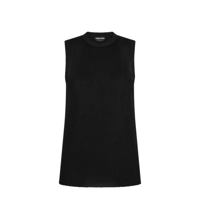 Camiseta sin mangas holgada con ribete adornado con micro lentejuelas Camiseta sin mangas holgada con ribete adornado con micro lentejuelas