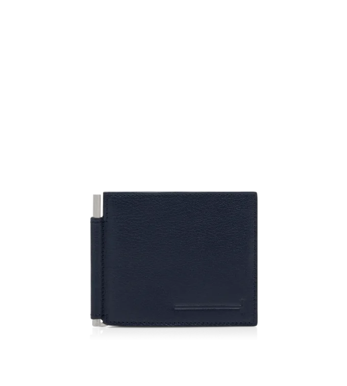Cartera alargada con clip para billetes de piel granulada flexible
