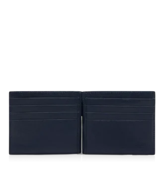 Cartera alargada con clip para billetes de piel granulada flexible