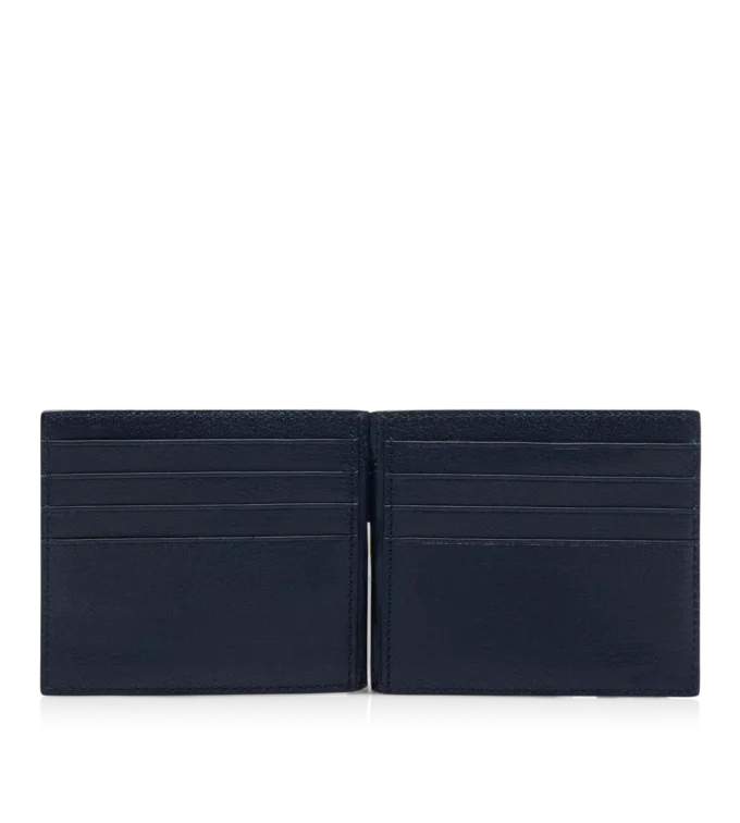 Cartera alargada con clip para billetes de piel granulada flexible