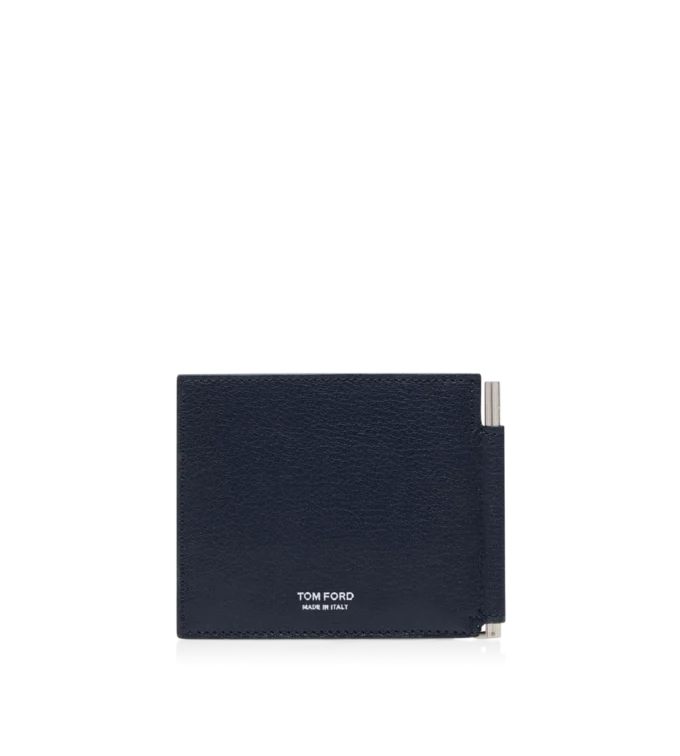 Cartera alargada con clip para billetes de piel granulada flexible