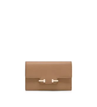 Cartera compacta Aube de piel granulada flexible