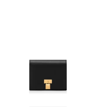 Cartera compacta Padlock de piel natural granulada
