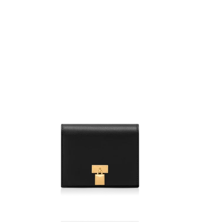Cartera compacta Padlock de piel natural granulada Cartera compacta Padlock de piel natural granulada