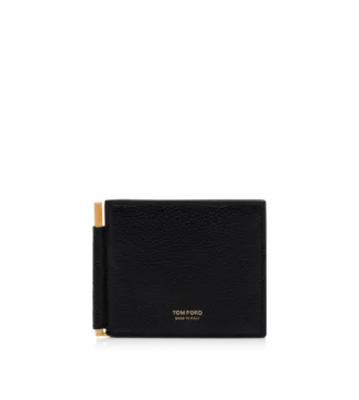 Cartera con clip para billetes de piel granulada