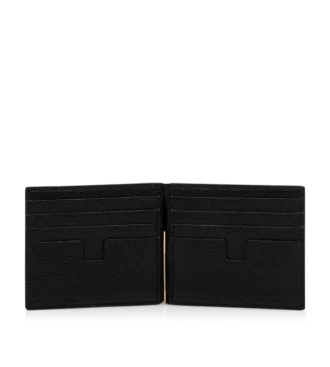 Cartera con clip para billetes de piel granulada