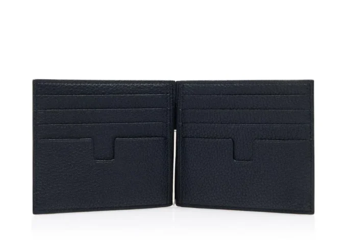 Cartera con clip para billetes de piel granulada Cartera con clip para billetes de piel granulada