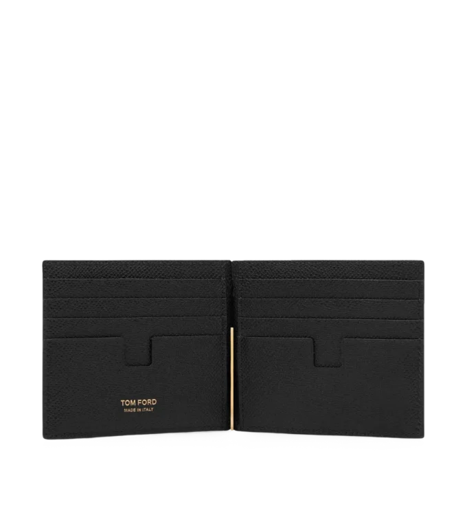 Cartera con clip para billetes de piel granulada pequeña