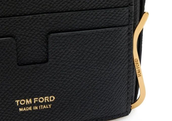 Cartera con clip para billetes de piel granulada pequeña