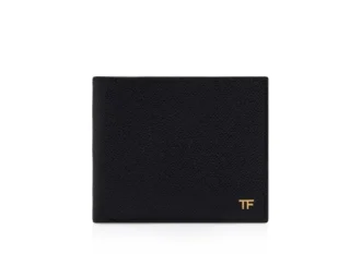 Cartera pequeña de piel granulada con doble pliegue