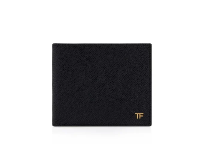 Cartera pequeña de piel granulada con doble pliegue