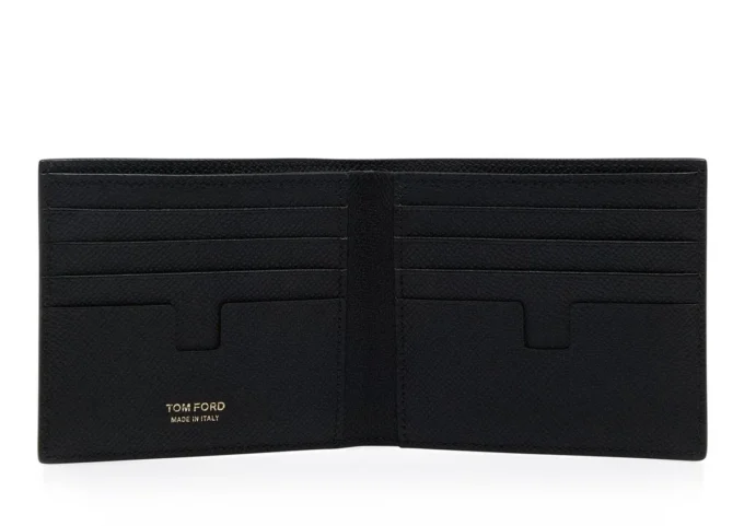 Cartera pequeña de piel granulada con doble pliegue