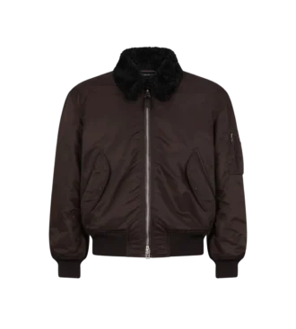Cazadora bomber de nylon con cuello de piel de oveja
