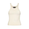 Chaleco con detalle metálico en forma de T característico