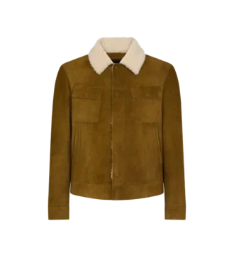 Chaqueta camionera con cuello de piel de oveja y ante cepillado