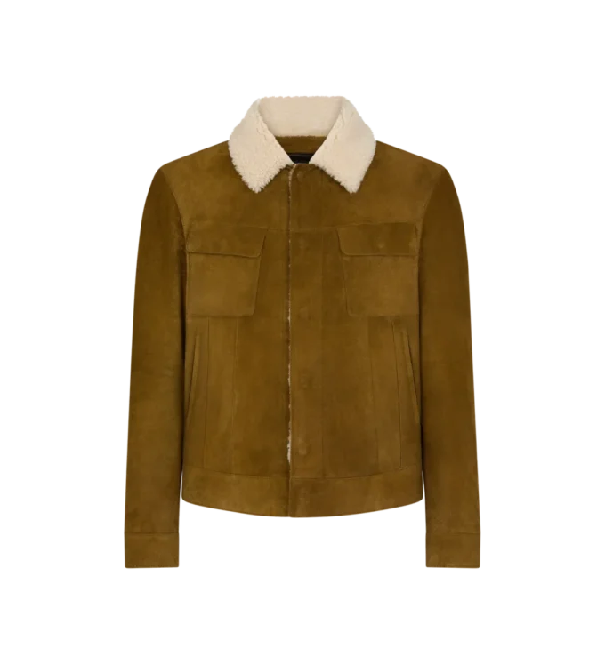 Chaqueta camionera con cuello de piel de oveja y ante cepillado Chaqueta camionera con cuello de piel de oveja y ante cepillado