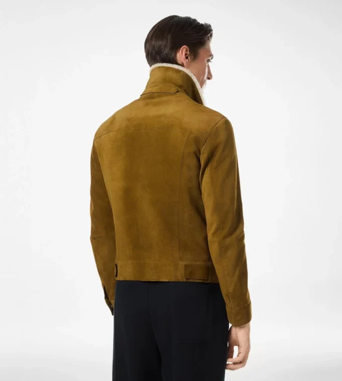Chaqueta camionera con cuello de piel de oveja y ante cepillado Chaqueta camionera con cuello de piel de oveja y ante cepillado