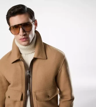 Chaqueta con cuello de piel de oveja doble dividible