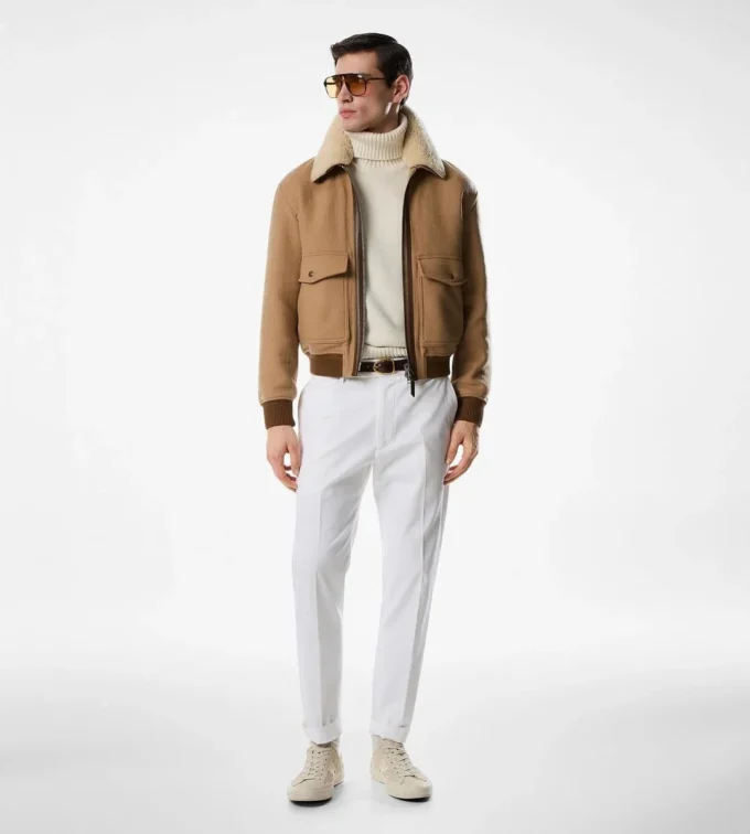 Chaqueta con cuello de piel de oveja doble dividible Chaqueta con cuello de piel de oveja doble dividible