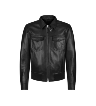Chaqueta con cuello de piel napa granulada