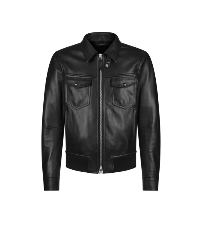 Chaqueta con cuello de piel napa granulada Chaqueta con cuello de piel napa granulada
