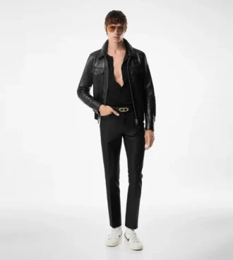 Chaqueta con cuello de piel napa granulada