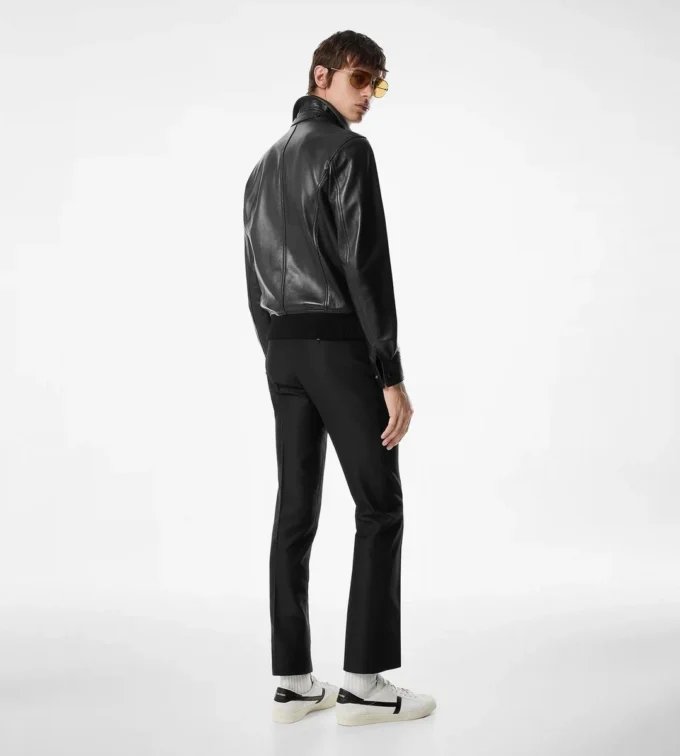 Chaqueta con cuello de piel napa granulada Chaqueta con cuello de piel napa granulada