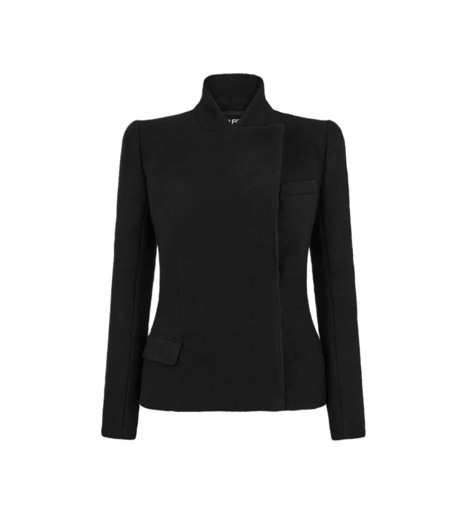 Chaqueta cruzada compacta de bouclé elástico Chaqueta cruzada compacta de bouclé elástico