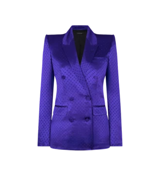 Chaqueta cruzada con solapas en pico y jacquard de lunares