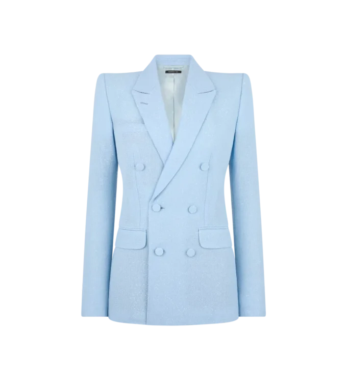 Chaqueta cruzada de crepé de mezcla de lana con lentejuelas Chaqueta cruzada de crepé de mezcla de lana con lentejuelas