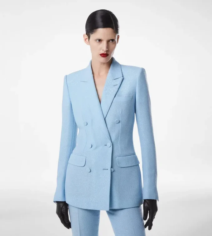 Chaqueta cruzada de crepé de mezcla de lana con lentejuelas Chaqueta cruzada de crepé de mezcla de lana con lentejuelas