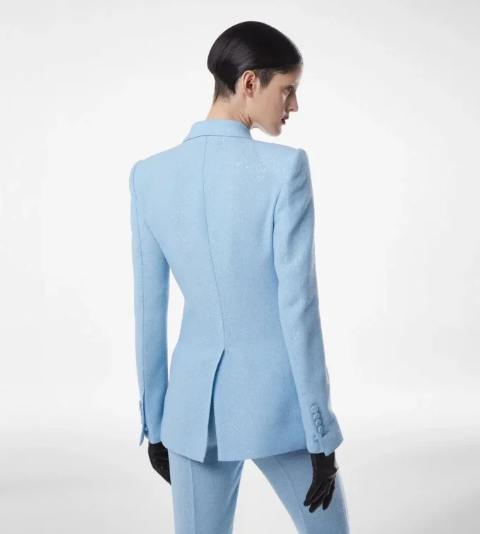 Chaqueta cruzada de crepé de mezcla de lana con lentejuelas Chaqueta cruzada de crepé de mezcla de lana con lentejuelas