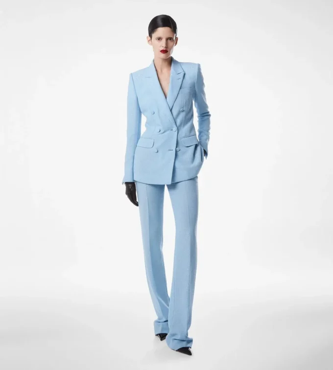 Chaqueta cruzada de crepé de mezcla de lana con lentejuelas Chaqueta cruzada de crepé de mezcla de lana con lentejuelas