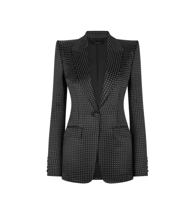 Chaqueta cruzada de duquesa con lunares jacquard Chaqueta cruzada de duquesa con lunares jacquard