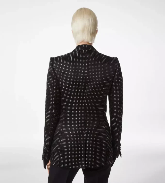 Chaqueta cruzada de duquesa con lunares jacquard Chaqueta cruzada de duquesa con lunares jacquard