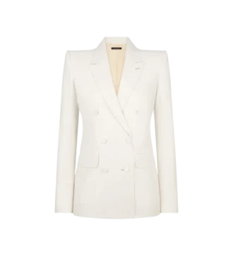 Chaqueta cruzada de lana y seda con rayas sombreadas y solapas en pico