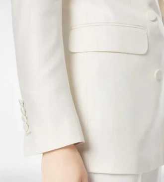 Chaqueta cruzada de lana y seda con rayas sombreadas y solapas en pico