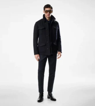 Chaqueta de cuatro bolsillos con doble cremallera y tejido de sarga