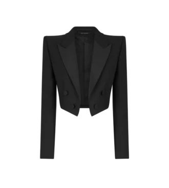 Chaqueta de esmoquin corta de doble botonadura en mezcla de lana y seda