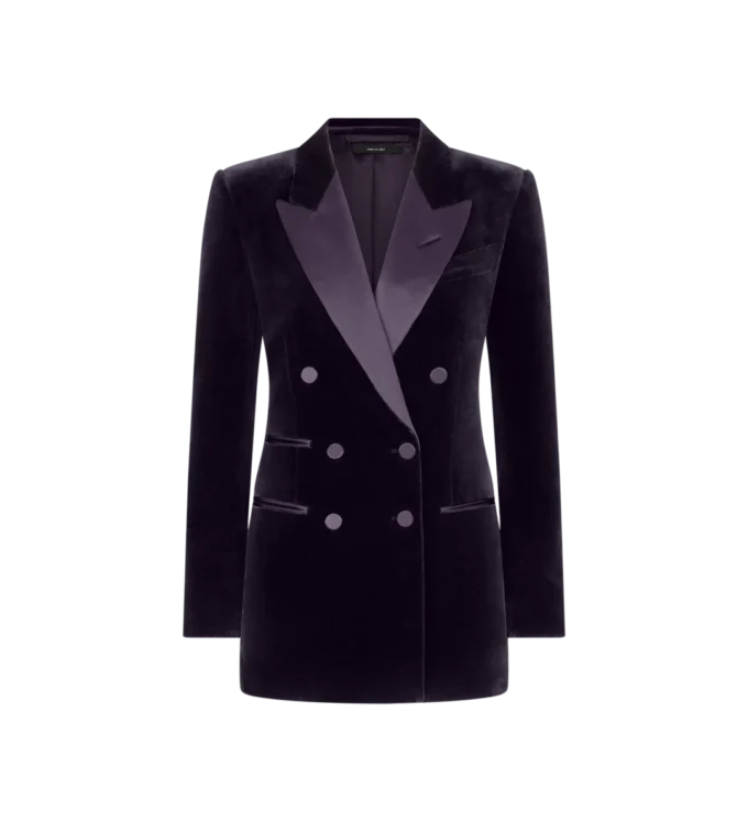 Chaqueta de esmoquin de terciopelo con solapas en pico y doble botonadura Chaqueta de esmoquin de terciopelo con solapas en pico y doble botonadura