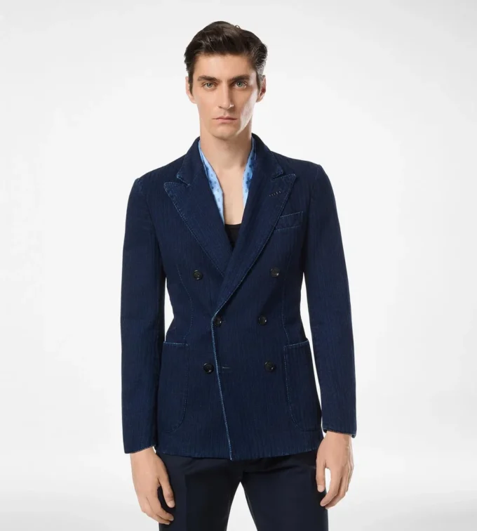 Chaqueta de espiga índigo Chaqueta de espiga índigo