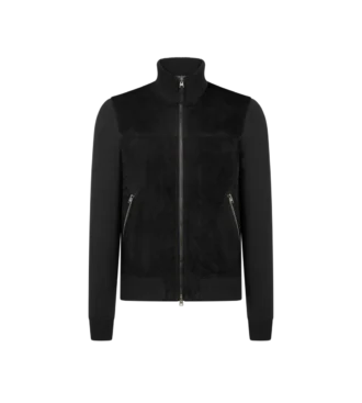 Chaqueta de lana con cremallera y parte delantera de ante