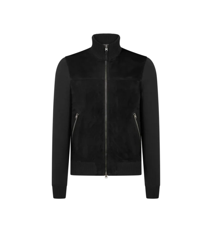Chaqueta de lana con cremallera y parte delantera de ante Chaqueta de lana con cremallera y parte delantera de ante