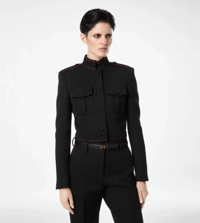 Chaqueta de oficial de gabardina de lana con ribetes Chaqueta de oficial de gabardina de lana con ribetes