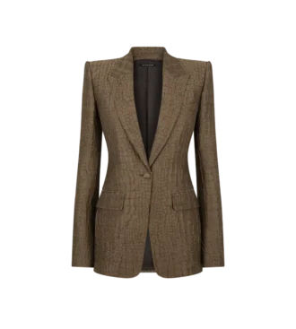 Chaqueta de un solo pecho con solapas en pico y jacquard de cocodrilo