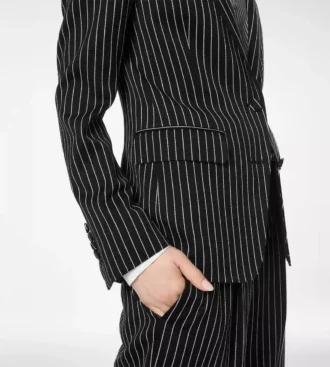 Chaqueta de un solo pecho de lana y algodón a rayas Barathea