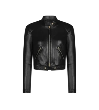 Chaqueta deportiva con cremallera de piel plonge brillante
