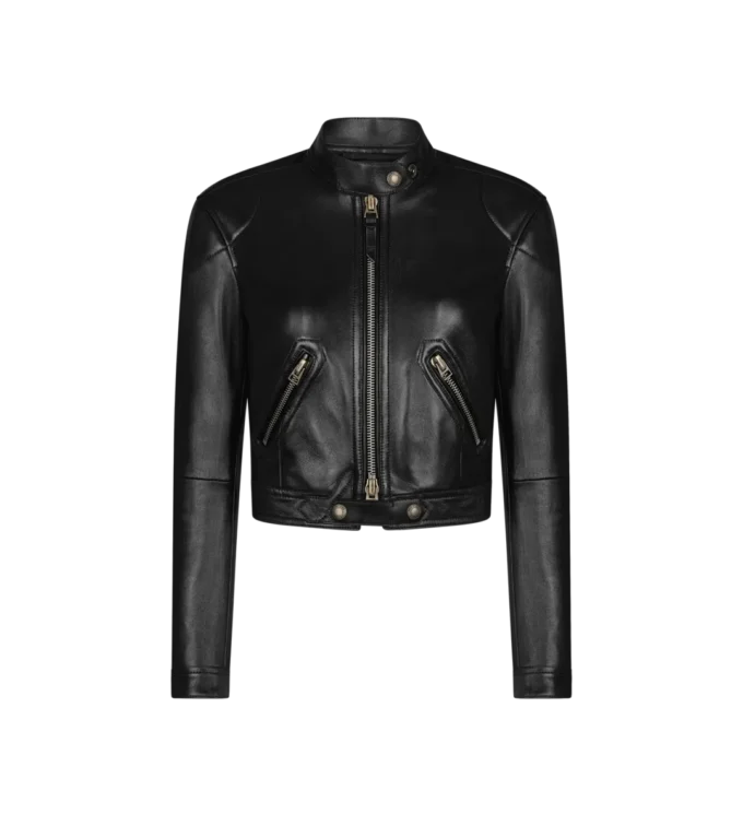 Chaqueta deportiva con cremallera de piel plonge brillante