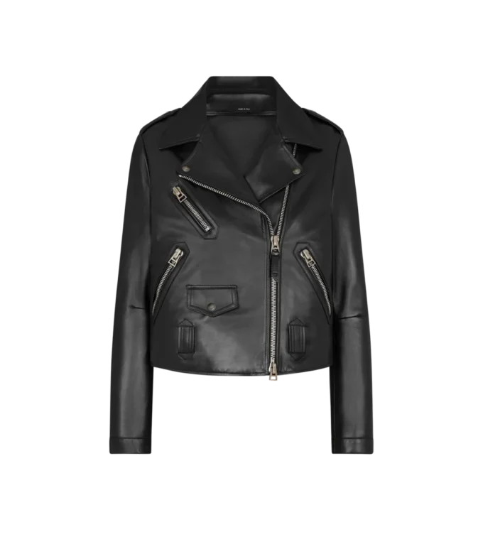Chaqueta motera asimétrica de piel Chaqueta motera asimétrica de piel